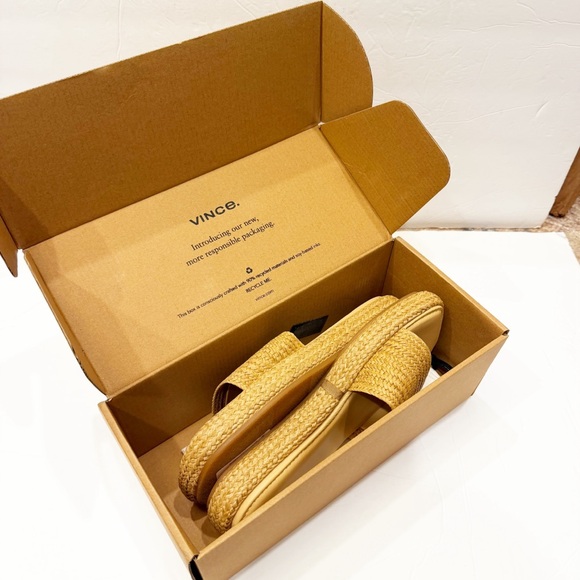 VINCE | Eva Platform Slide Sandals in Toasted Wheat Raffia NEW - Picture 4 of 8
